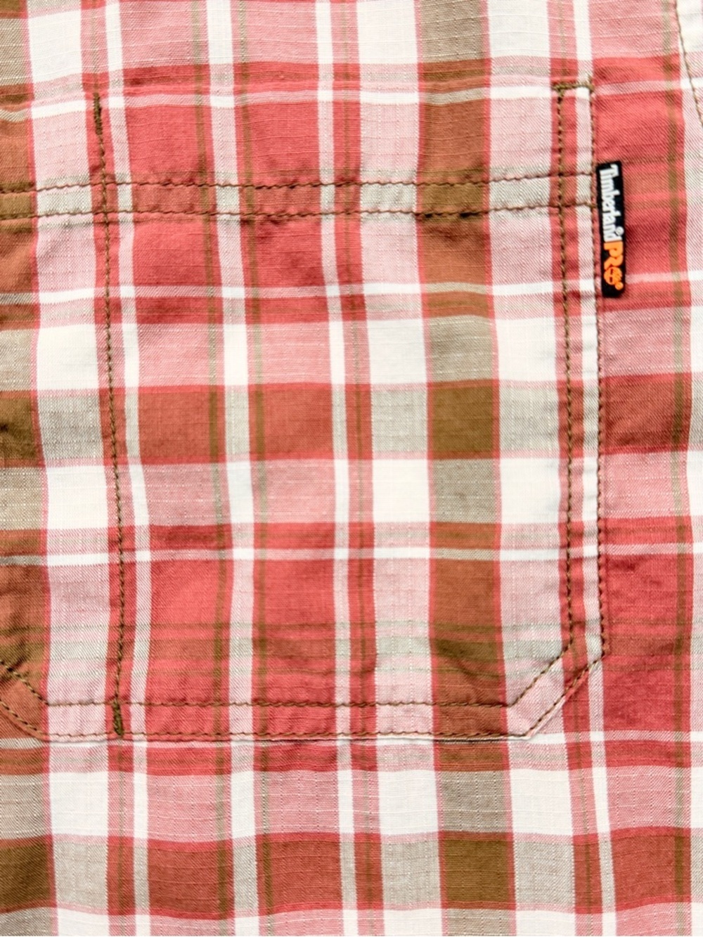 Timberland PRO Men's Red and Brown Plaid Short-Sleeve Button-Up Shirt - Picture 5 of 10